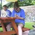 Suey does some furious texting, The BSCC Annual Bike Ride, Orford, Suffolk - 12th July 2003