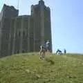 DH, Bill, Marc and Sue climb up the motte, The BSCC Annual Bike Ride, Orford, Suffolk - 12th July 2003