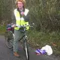 Wavy spots confectionery on the road and eats it, The BSCC's Evil Valentine's Day Bike Ride, Harleston, Norfolk - 14th February 2004