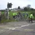 We stop at the level crossing in Palgrave, The BSCC Easter Bike Ride, Thelnetham and Redgrave, Suffolk - 10th April 2004