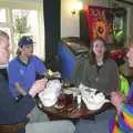 Eating festival sausages, The BSCC Easter Bike Ride, Thelnetham and Redgrave, Suffolk - 10th April 2004