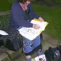 Jo sorts out a set list for the night, The BBs do Gissing Hall, and a Night in the Garden, Brome, Suffolk - 14th May 2004