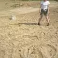 Suey writes her name in the sand, A BSCC Splinter Group Camping Trip, Shottisham, Suffolk - 13th August 2004