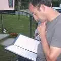 DH scopes out the menu, A BSCC Splinter Group Camping Trip, Shottisham, Suffolk - 13th August 2004