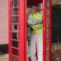 Ninja M and Bill in a K6 phone box in Thornham, New Year's Eve at The Swan Inn, Brome, Suffolk - 31st December 2004