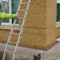 The sign dude holds on to a ladder, Wendy Leaves "The Lab" and a Snow Day, Cambridge and Brome - 25th February 2005