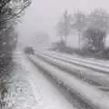 The snow comes down on the A140, Wendy Leaves "The Lab" and a Snow Day, Cambridge and Brome - 25th February 2005