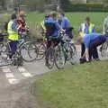 We discuss the route near Tannington, The BSCC Easter Bike Ride, Framlingham, Suffolk - 26th March 2005