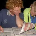 Wavy and Bill read the paper outside the Cock Inn, A BSCC Bike Ride and an Indoor Barbeque at the Swan, Tibenham and Brome - 16th June 2005