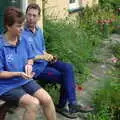 Pippa and Apple on a bench, The BSCC Charity Bike Ride, Walberswick, Suffolk - 9th July 2005