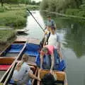 Liviu's punts arrives and moors up, Qualcomm goes Punting on the Cam, Grantchester Meadows, Cambridge - 18th August 2005