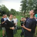 A champagne cork is popped, Qualcomm goes Punting on the Cam, Grantchester Meadows, Cambridge - 18th August 2005