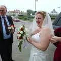 Sally has a laff, Sally and Paul's Wedding on the Pier, Southwold, Suffolk - 3rd September 2005