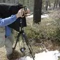 Ken checks composition under the cover of a field camera, California Snow: San Bernadino State Forest, California, US - 26th March 2006