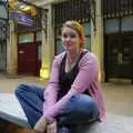 Isobel sits on a stone bench outside the theatre, A Trip to Blackrock and Dublin, County Dublin, Ireland - 12th August 2006