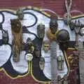 An interesting collection of masks on a wall, Crossing Brooklyn Bridge, New York, US - 26th March 2007