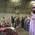 Richard holds the ladder as the projector is fixed, A 1940s Airfield Hangar Dance, Debach, Suffolk - 9th June 2007