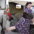 A fake 'stocking line' is re-applied in an emergency, A 1940s Airfield Hangar Dance, Debach, Suffolk - 9th June 2007