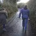 Isobel and Sis stride up the hill, Matt's Allotment and Meldon Hill, Chagford, Devon - 26th December 2007