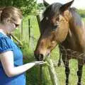 Isobel feeds a horse some tasty long grass, The BSCC Weekend Away, Thaxted, Essex - 10th May 2008