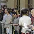 Crowds behind barriers, A Brief Time in History: Stephen Hawking and the Corpus Christi Clock, Benet Street, Cambridge - 19th September 2008