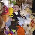 Fred is surrounded by some of his stuffed toys, Fred's First Christmas, Brome, Suffolk - 25th December 2008