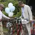 Marc preps the tandem, Nosher and Isobel's Wedding, Brome, Suffolk - 3rd July 2010