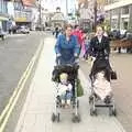 Isobel and Suzanne push babies up the High Street, A 1940s Steam Weekend, Holt and Sheringham, Norfolk - 18th September 2010