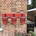 Three red fire buckets, A 1940s Steam Weekend, Holt and Sheringham, Norfolk - 18th September 2010