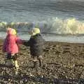 Amelia and Fred hold hands on the beach, A Trip to Thorpeness, Suffolk - 9th January 2011