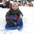 Fred heads of on his sledge, all packed up, A Snowy February Miscellany, Suffolk - 7th February 2012