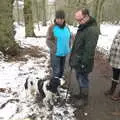 The dog stops again, Winter Walks with Sis and Matt, Brome and Thornham, Suffolk - 11th February 2012