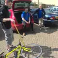 Phil pokes his bike, The BSCC Cycling Weekend, The Swan Inn, Thaxted, Essex - 12th May 2012