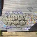 Graffiti on a wrecked roll-up door, Rural Norfolk Dereliction and Graffiti, Ipswich Road, Norwich - 27th May 2012
