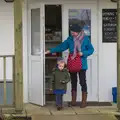 Harry and Isobel exit the shop, A Trip to Grandma J's, Spreyton, Devon - 18th February 2015