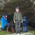 We pause in a small boulder-cave for a few moments, A Trip to Grandma J's, Spreyton, Devon - 18th February 2015