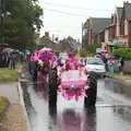 Tractors head into Harleston, The Pink Ladies Tractor Run, Harleston and Gawdy Park, Norfolk - 5th July 2015