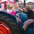 Grace, Lydia and Fred on the tractor, The Pink Ladies Tractor Run, Harleston and Gawdy Park, Norfolk - 5th July 2015