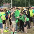 The various teams get rugged up in bibs, It's a SwiftKey Knockout, Richmond Rugby Club, Richmond, Surrey - 7th July 2015