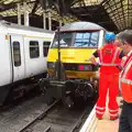 Class 90 90012 gets some thermal sensors added, A 1940's Takeover, Eye, Suffolk - 8th August 2015