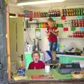 Fred's friend Solomon 'helps' in the kiosk, A Race For Life, The Park, Diss, Norfolk - 16th August 2015