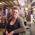 Sandie looks over as Nosher is behind the bar, The BSCC Christmas Dinner, and a Christmas Tree, Brome, Suffolk - 5th December 2015