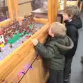 Harry and Fred look at a Lego frieze of Chester, A Party and a Road Trip to Chester, Suffolk and Cheshire - 20th December 2015