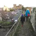 Isobel and the boys walk along the castle walls, Conwy, Holyhead and the Ferry to Ireland - 21st December 2015