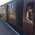 Isobel opens the door, Sheringham Steam, Sheringham, North Norfolk - 31st July 2016