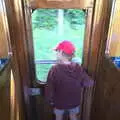 Fred peers out of the window, Sheringham Steam, Sheringham, North Norfolk - 31st July 2016