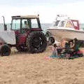 Optimistic sunbathers and a tractor towing a boat, A Wet Day at the Beach, Sea Palling, Norfolk - 16th July 2017