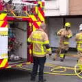 Hoses are unreeled, Fire and Water: The Burning of the Blackrock Centre, County Dublin, Ireland - 12th August 2017