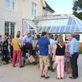 Guests spill out onto the patio, An Oaksmere Party, Brome, Suffolk - 14th July 2018