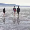 Fred, Isobel and Evelyn walk further out to sea, A Trip to Da Gorls, Monkstown Farm, County Dublin, Ireland - 4th August 2018